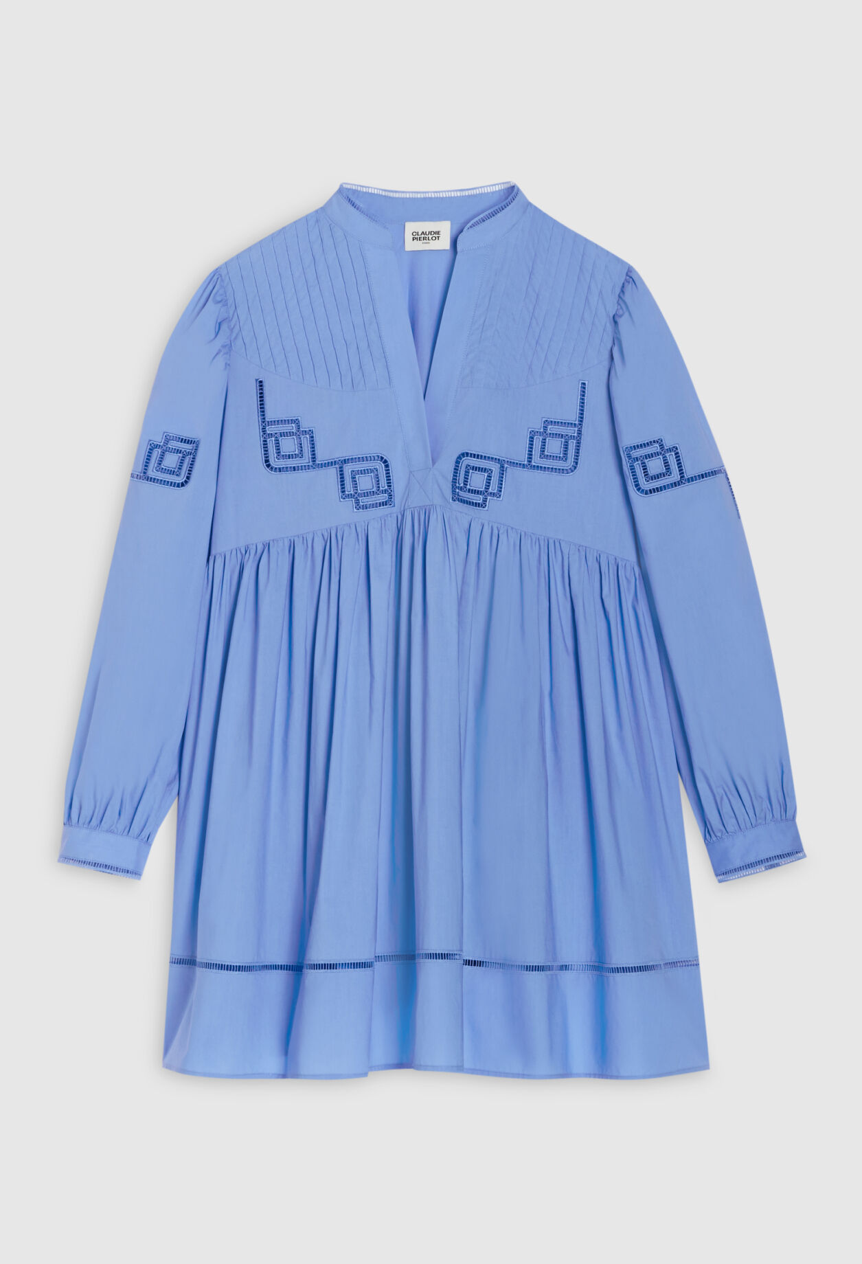 Vestido corto de algodón bordado en azul
