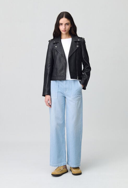 Chaqueta de cuero granulado negro