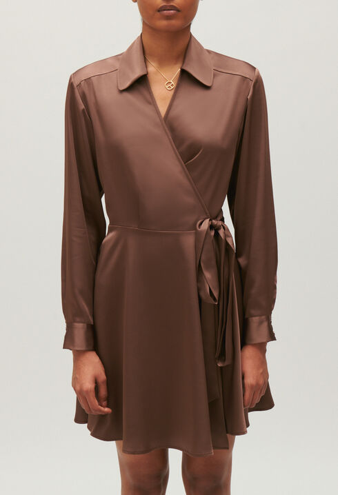 Vestido corto fluido Rixie marr&oacute;n glac&eacute;