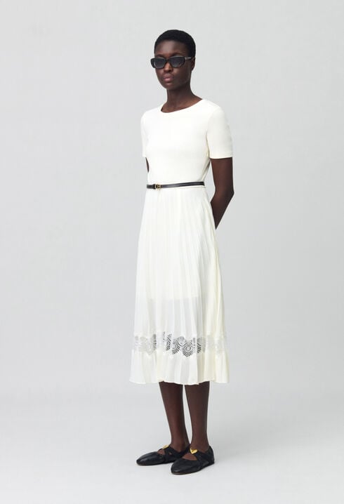 Vestido midi Twist bimaterial marfil