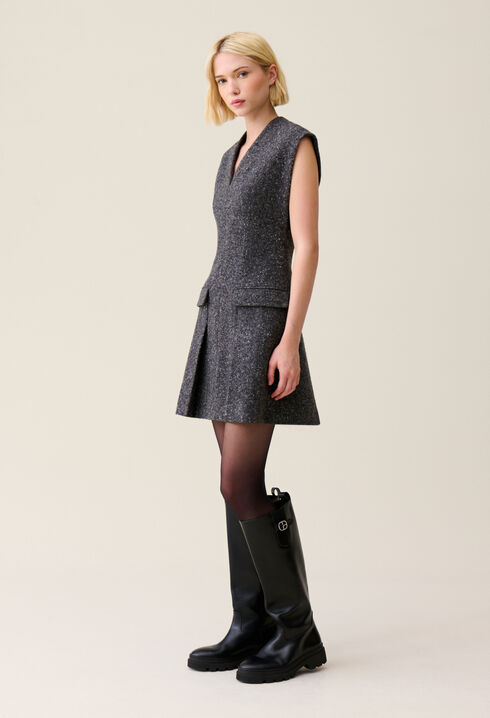Vestido gris entallado de tweed