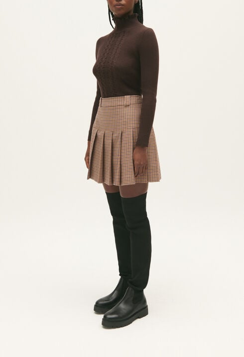 Falda corta de cuadros cámel