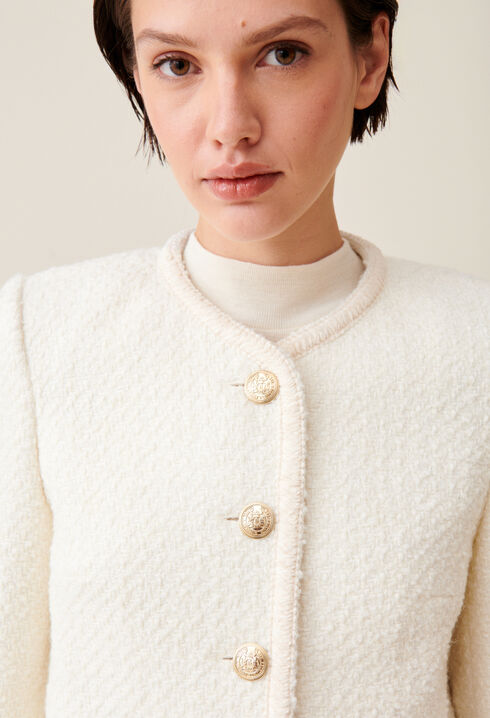 Chaqueta corta de tweed marfil 