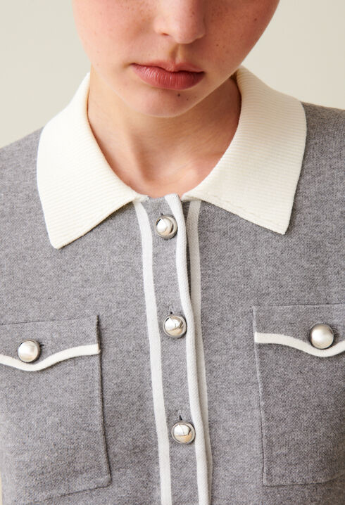 Cárdigan cuello camisa gris claro