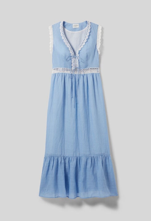 Vestido largo de rayas con encaje