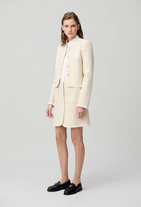 Falda corta de tweed con botones