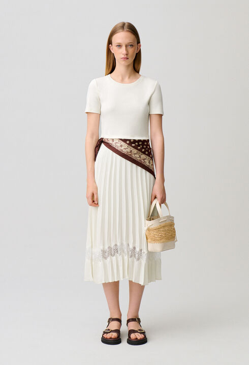 Vestido midi Twist bimaterial marfil