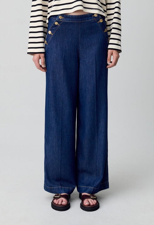 Pantalón vaquero ancho con botones