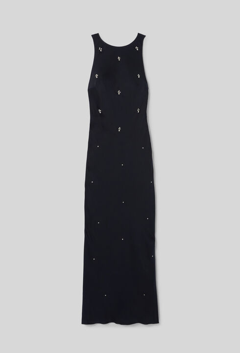 Vestido largo sat&eacute;n con pedrer&iacute;a
