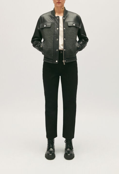 Cazadora de piel de dos materiales