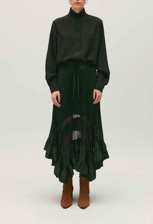Falda midi plisada con volantes