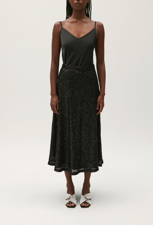 Falda midi de lentejuelas negra