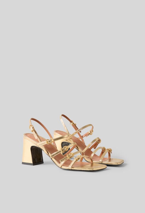 Sandalias tac&oacute;n piel metalizada