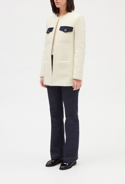 Chaqueta tweed de manga larga en beige