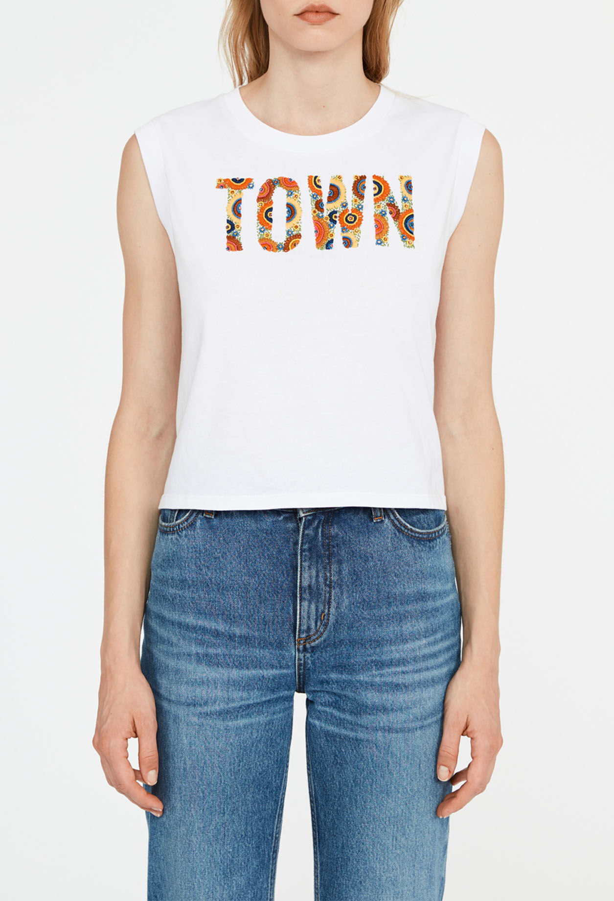 Camiseta bordada de coton