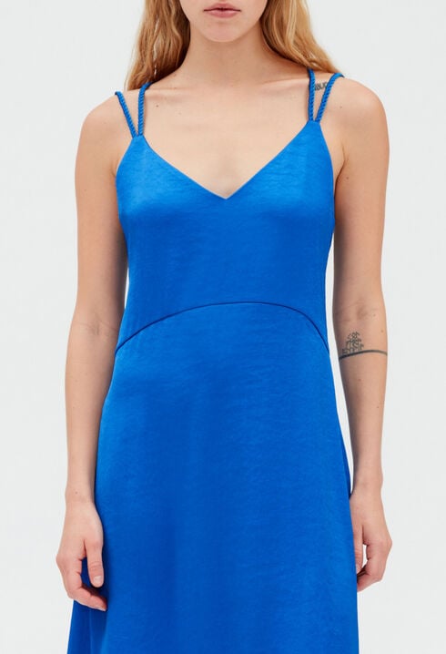 Vestido midi de raso azul