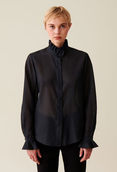 Blusa fluida cuello volante a rayas