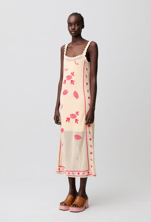 Vestido midi con bordados florales