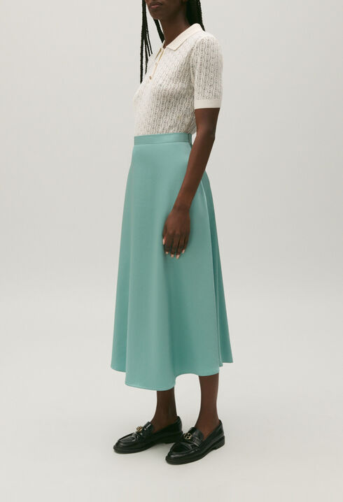 Falda midi fluida satinada verde agua