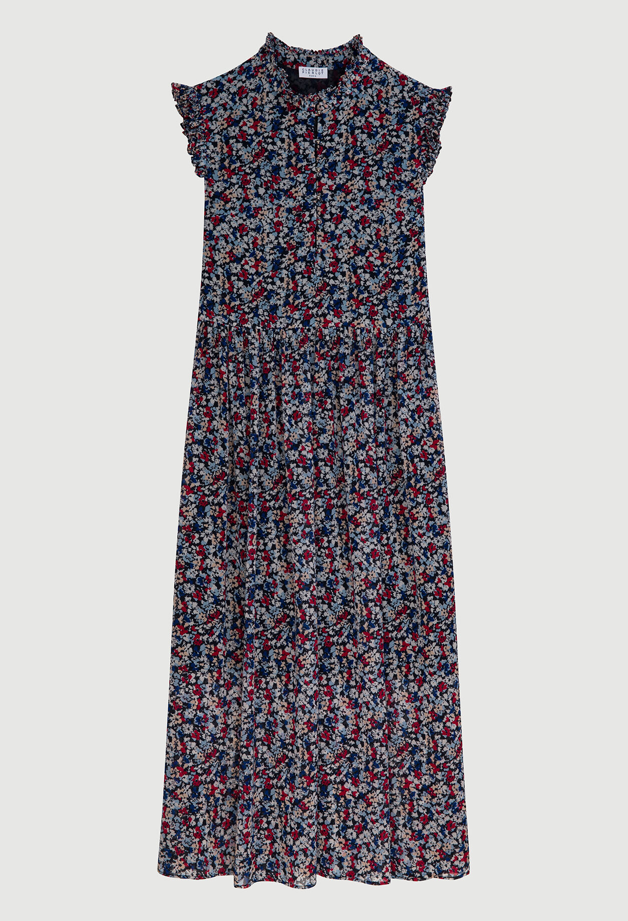 Vestido largo con mangas con volantes