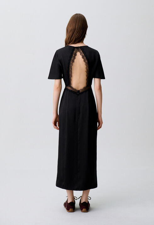 Vestido satinado encaje sin espalda