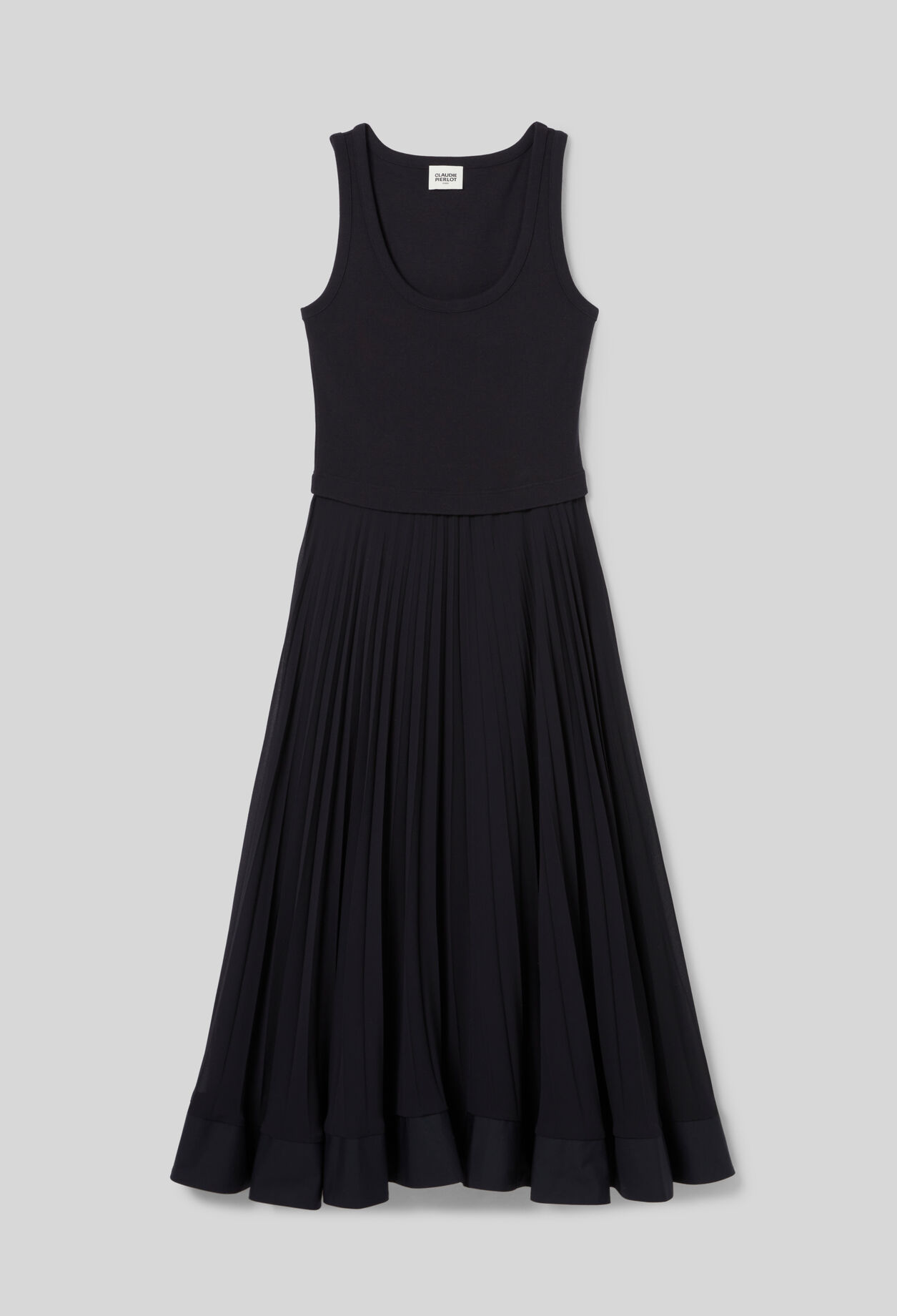 Vestido largo plisado en azul marino