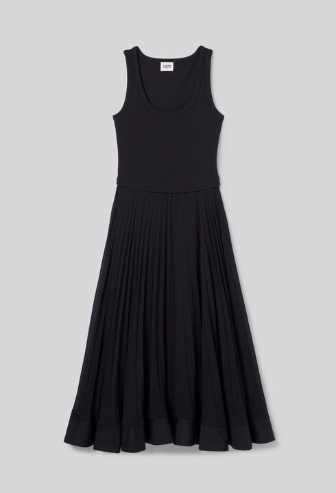 Vestido largo plisado en azul marino