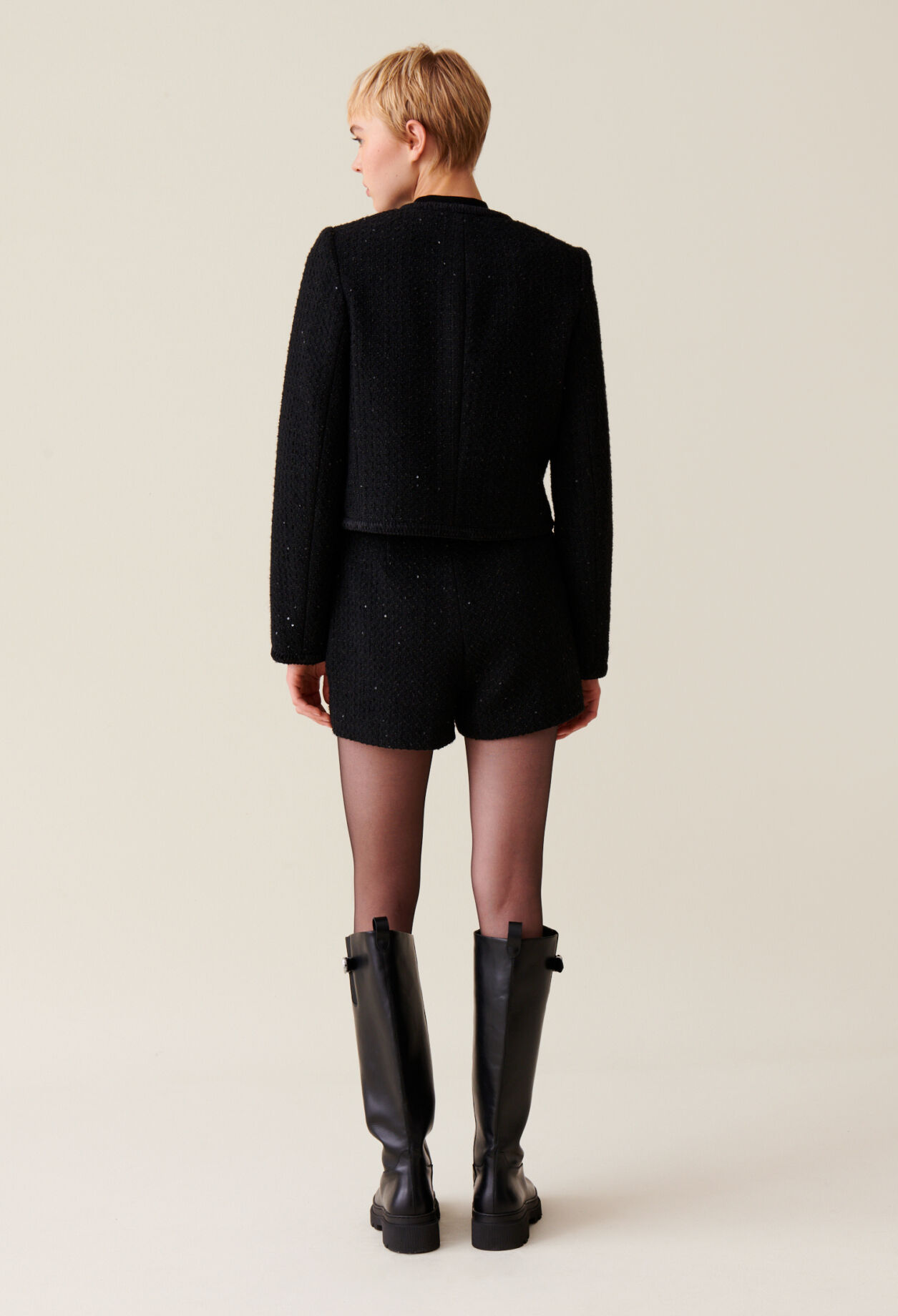 Chaqueta recta de tweed negra
