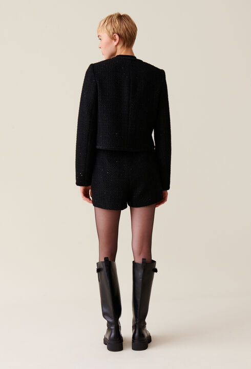 Chaqueta recta de tweed negra