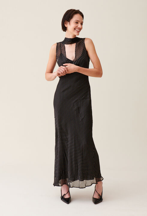 Vestido largo transparente lunares