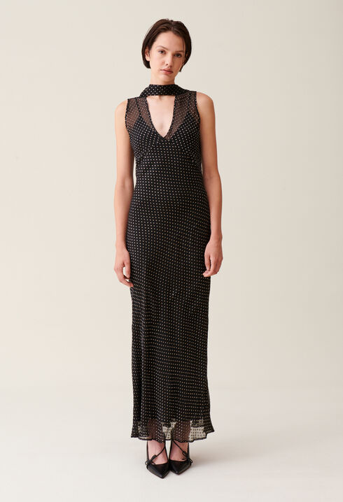Vestido largo transparente lunares