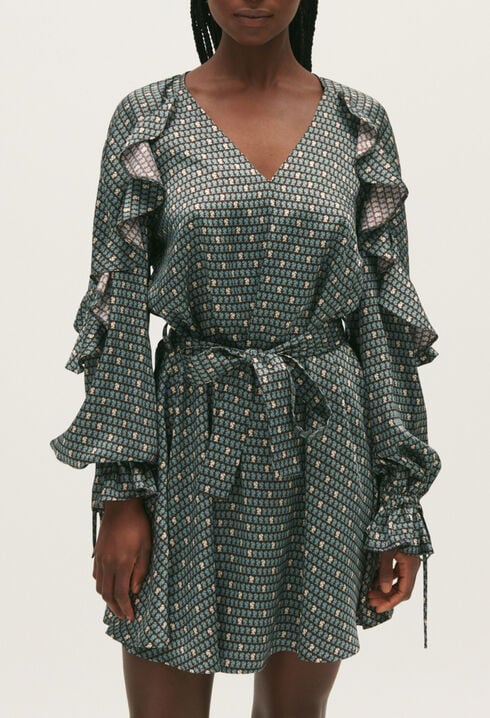 Vestido fluido estampado evasé