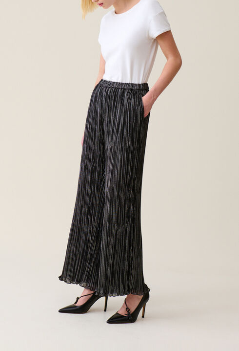 Pantal&oacute;n fluido plisado plateado