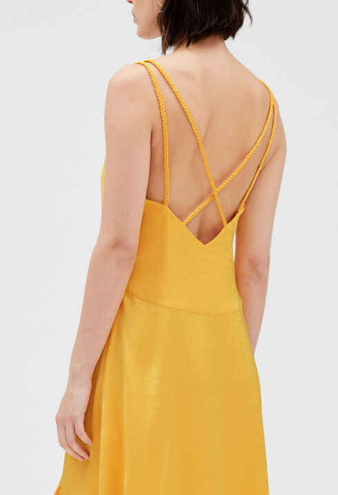 Vestido midi de raso amarillo
