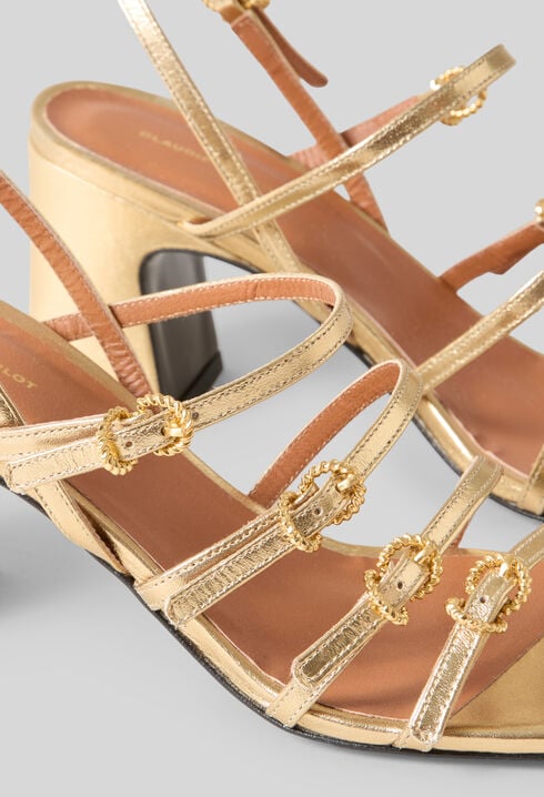 Sandalias tac&oacute;n piel metalizada