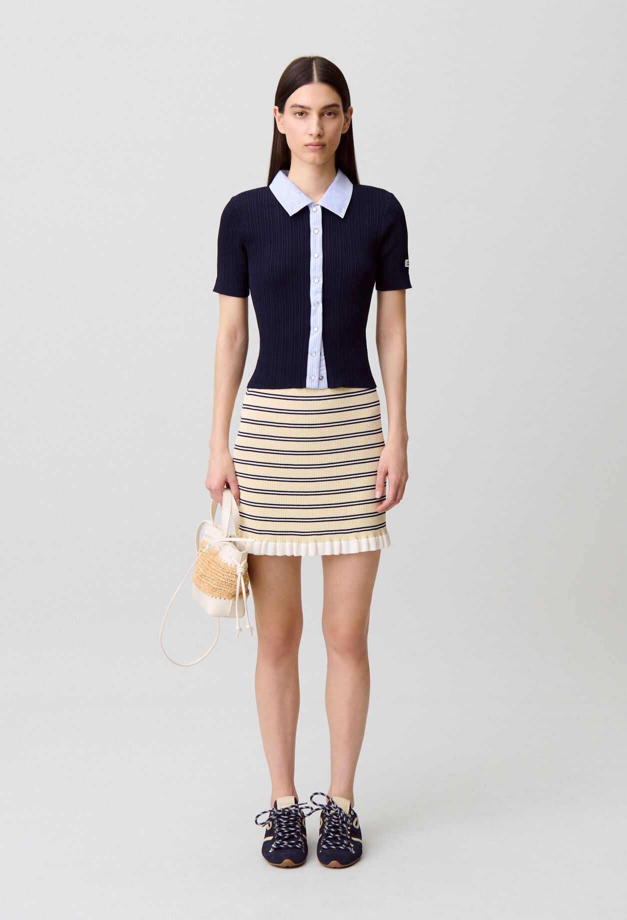 C&aacute;rdigan bimateria de rayas