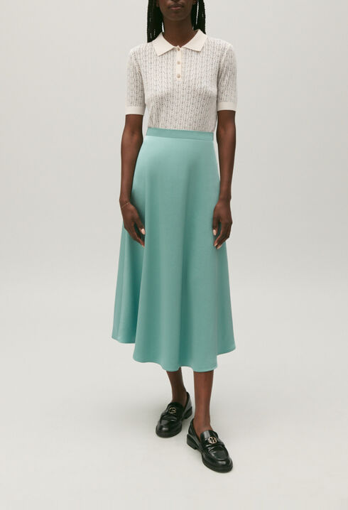 Falda midi fluida satinada verde agua