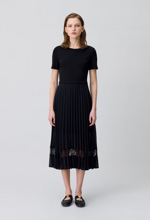 Vestido midi Twist bimaterial negro