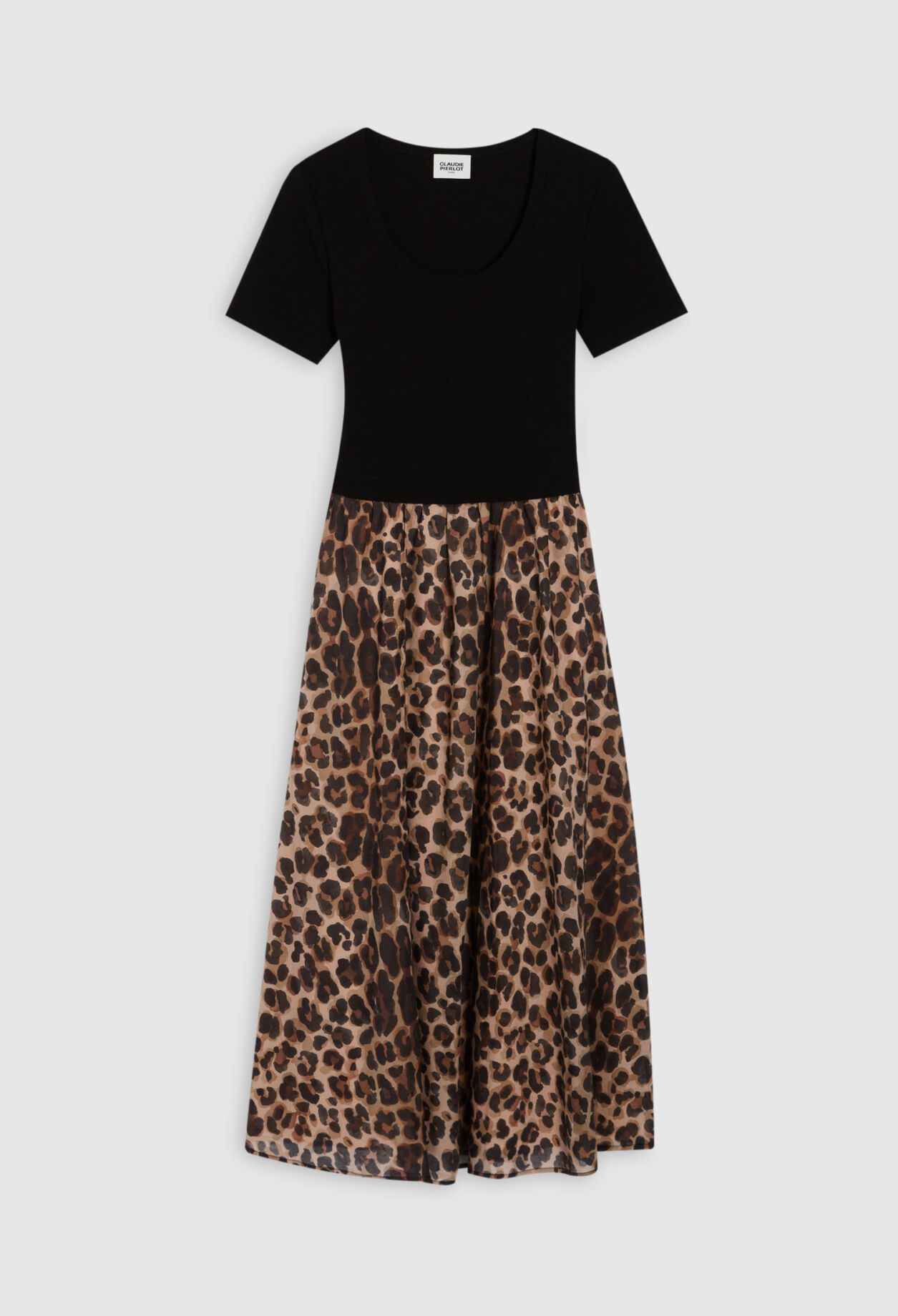 Vestido midi bimaterial de leopardo