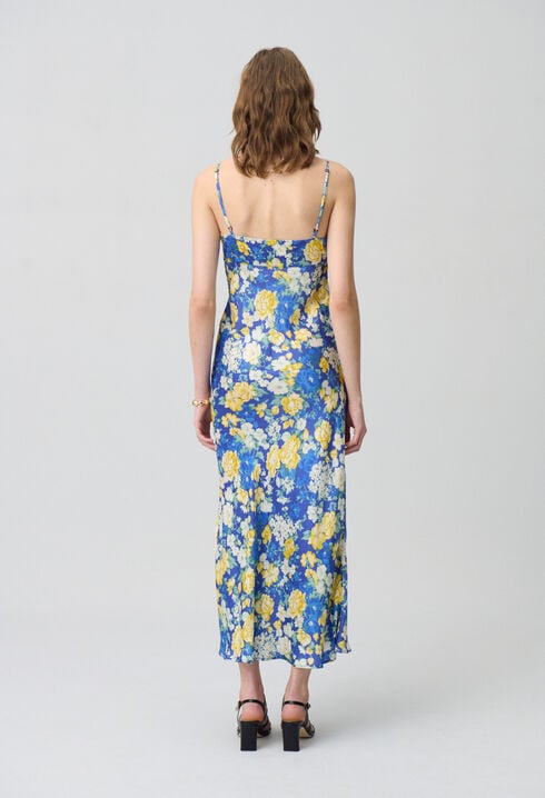 Vestido largo satinado estampada