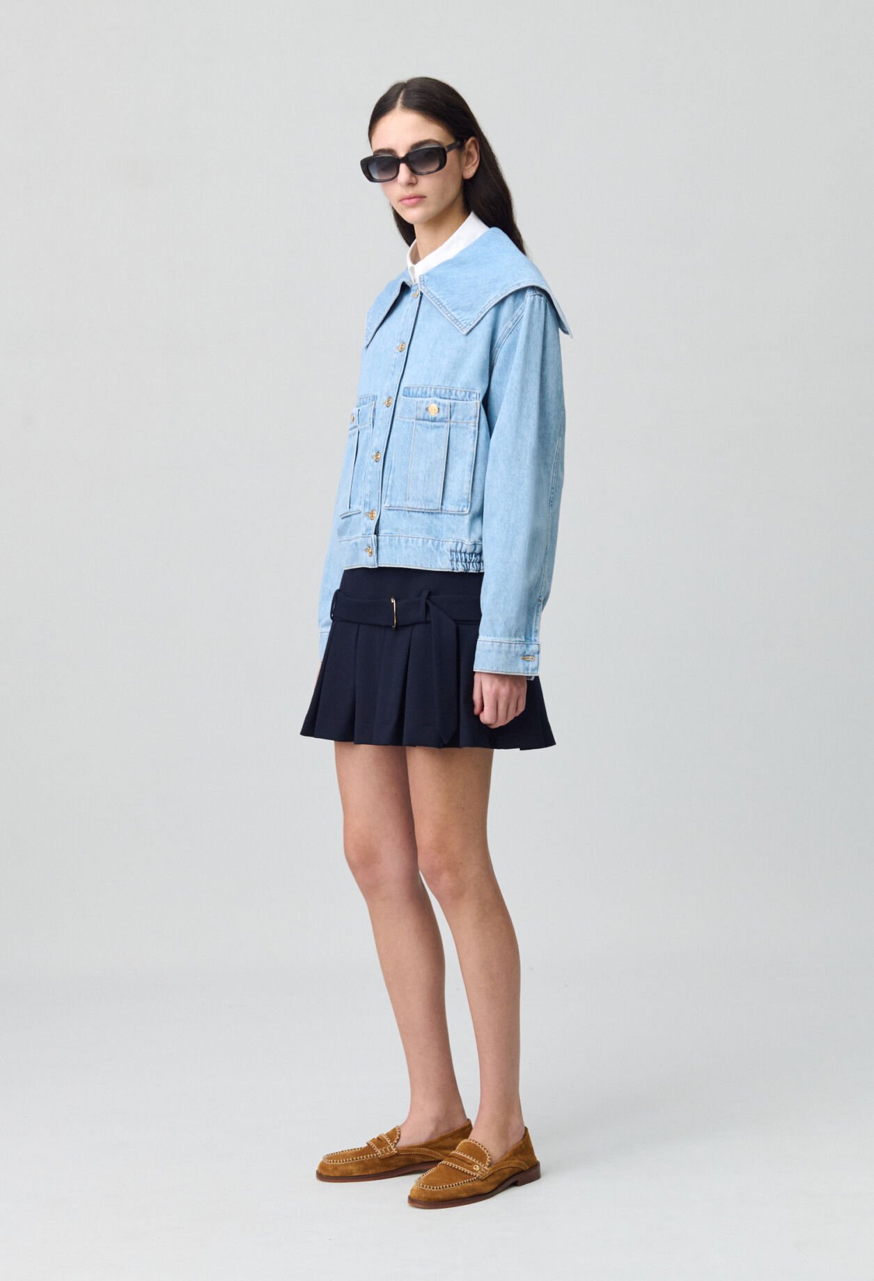 Chaqueta denim con cuello ancho