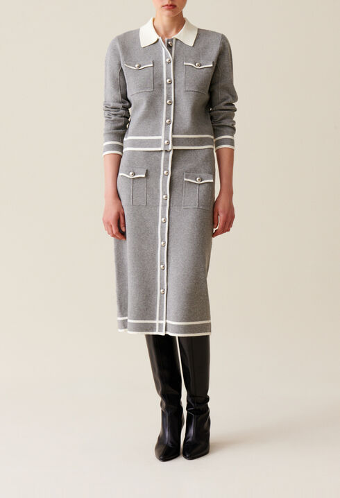 Falda gris de punto midi