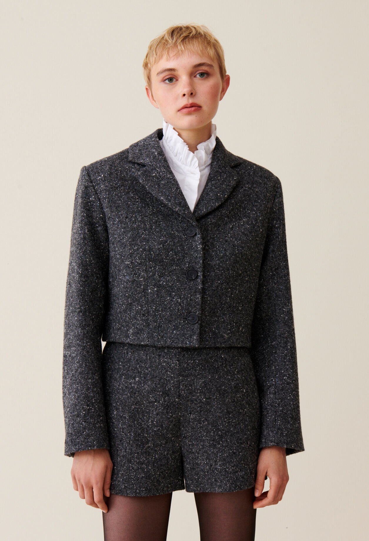 Chaqueta tweed gris lana mixta