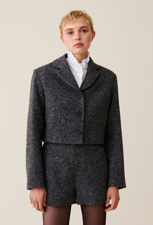Chaqueta tweed gris lana mixta
