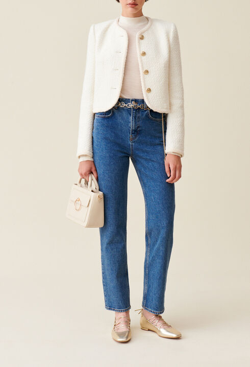 Chaqueta corta de tweed marfil 