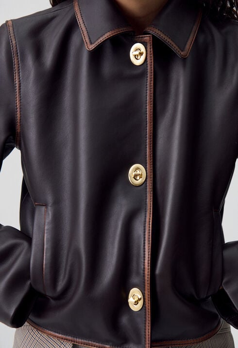 Chaqueta corta de cuero envejecido