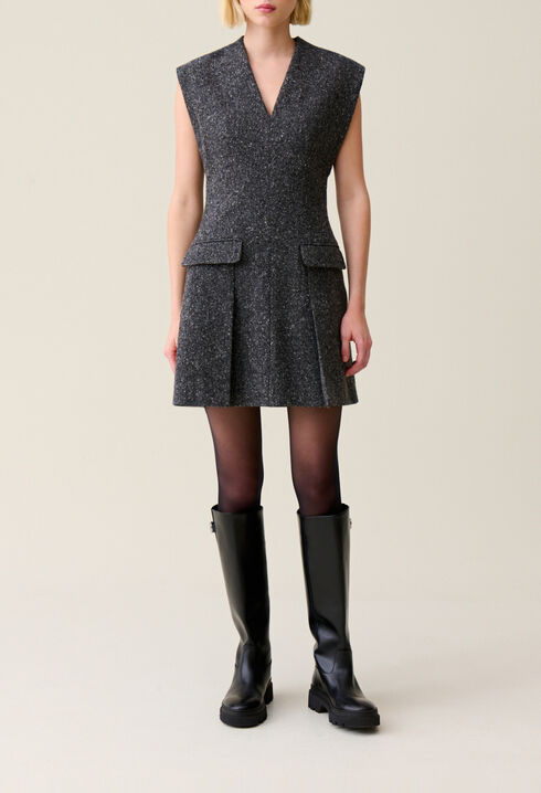 Vestido gris entallado de tweed