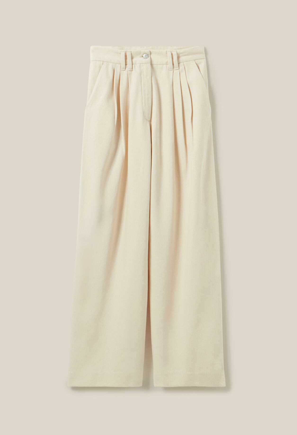 Pantalón denim ancho plisado