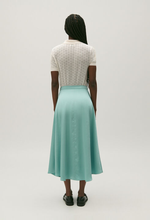 Falda midi fluida satinada verde agua