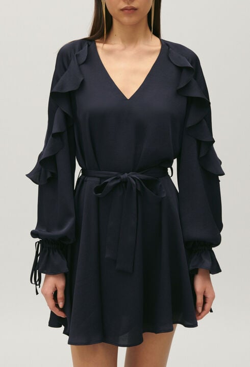 Vestido corto con volantes azul marino